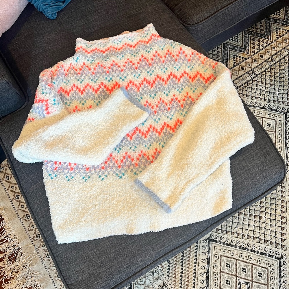Anthropologie Cream and Multicolor Chevron Turtleneck Sweater
